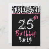 Trendy Black White roze Zebra 25th Birthday Kaart (Voorkant)