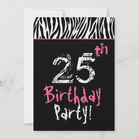 Trendy Black White roze Zebra 25th Birthday Kaart (Voorkant)