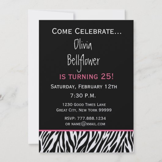 Trendy Black White roze Zebra 25th Birthday Kaart (Achterkant)