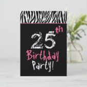 Trendy Black White roze Zebra 25th Birthday Kaart (Staand voorkant)