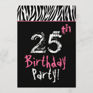 Trendy Black White roze Zebra 25th Birthday Kaart