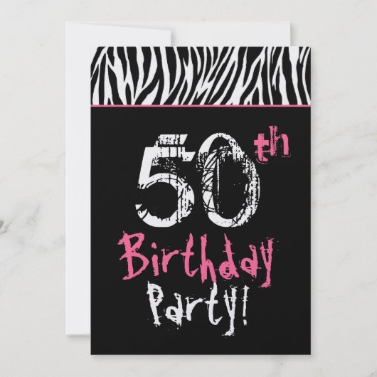 Trendy Black White roze Zebra 50th Birthday Kaart (Voorkant)