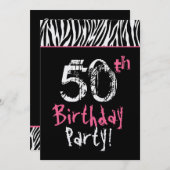 Trendy Black White roze Zebra 50th Birthday Kaart (Voorkant / Achterkant)