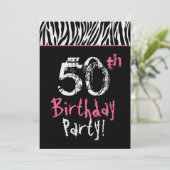 Trendy Black White roze Zebra 50th Birthday Kaart (Staand voorkant)