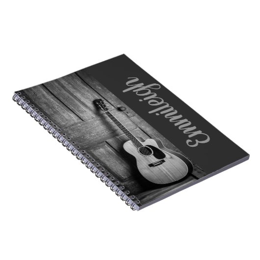 Trendy Black White Rustic Guitar Script Notitieboek (Rechterzijde)