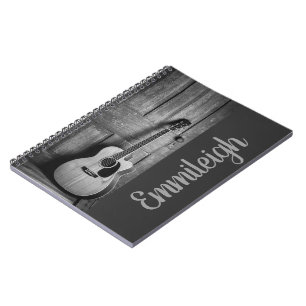 Trendy Black White Rustic Guitar Script Notitieboek