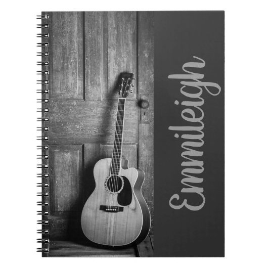 Trendy Black White Rustic Guitar Script Notitieboek (Voorkant)