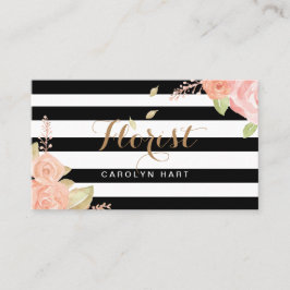 Trendy Black White Stripes Florist Visitekaartje