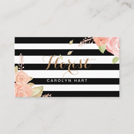 Trendy Black White Stripes Florist Visitekaartje (Voorkant)