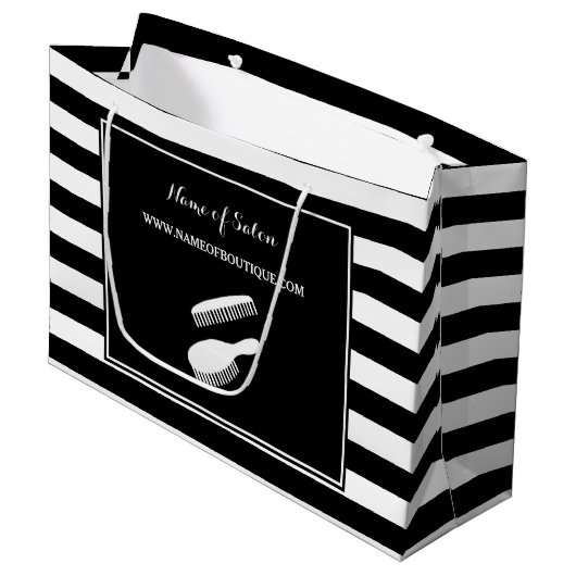 Trendy Black White Stripes Hair and Beauty Salon Large Cadeautasje (Voorkant Gekanteld)