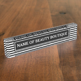 Trendy Black White Stripes Hair and Beauty Salon Naambordje