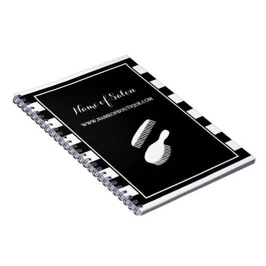 Trendy Black White Stripes Hair and Beauty Salon Notitieboek (Rechterzijde)