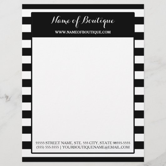 Trendy Black White Stripes Hair and Beauty Salon Persoonlijk Briefhoofd (Voorkant)