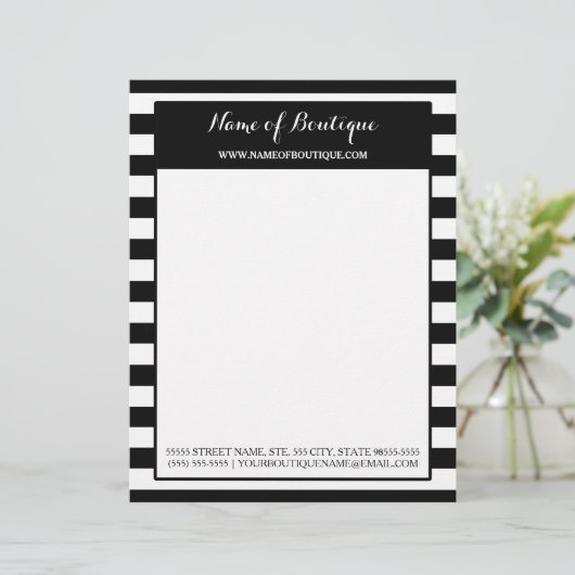 Trendy Black White Stripes Hair and Beauty Salon Persoonlijk Briefhoofd (Staand voorkant)