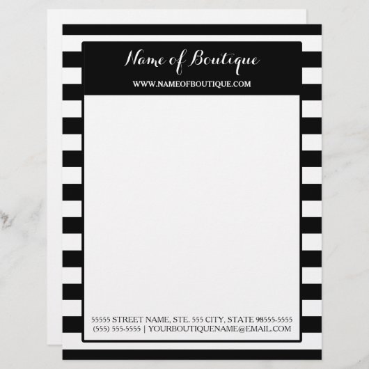 Trendy Black White Stripes Hair and Beauty Salon Persoonlijk Briefhoofd (Voorkant / Achterkant)