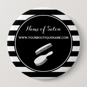 Trendy Black White Stripes Hair and Beauty Salon Ronde Button 4,0 Cm