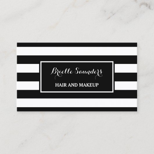 Trendy Black White Stripes Hair and Makeup Artist Visitekaartje (Voorkant)