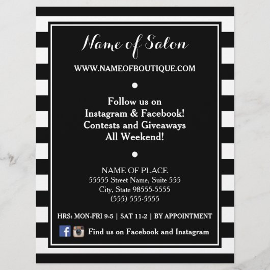 Trendy Black White Stripes Hair Salon Events Flyer (Voorkant)
