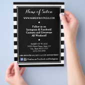 Trendy Black White Stripes Hair Salon Events Flyer (Hand)