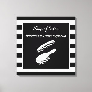 Trendy Black White Stripes Hair Salon Sign Canvas Afdruk