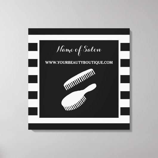 Trendy Black White Stripes Hair Salon Sign Canvas Afdruk (Voorkant)