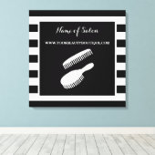 Trendy Black White Stripes Hair Salon Sign Canvas Afdruk (Insitu (Houten vloer))