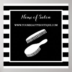 Trendy Black White Stripes Hair Salon Sign Poster