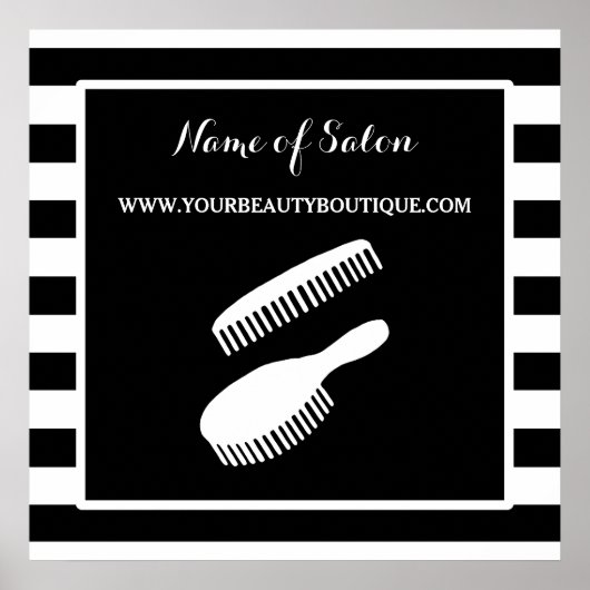 Trendy Black White Stripes Hair Salon Sign Poster (Voorkant)