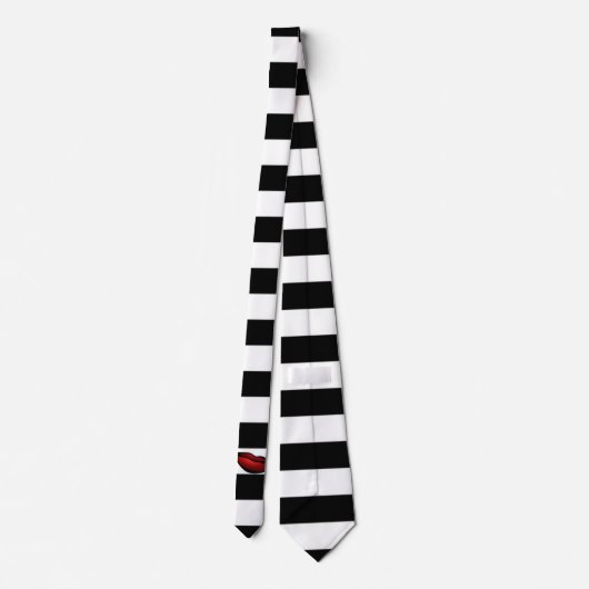 Trendy Black White Stripes, Lips Stropdas (Achterkant)
