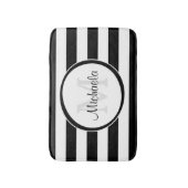Trendy Black White Stripes met monogram en naam Badmat (Voorkant Verticaal)