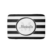 Trendy Black White Stripes met monogram en naam Badmat (Voorkant)
