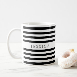 Trendy Black & White Stripes Pattern Name Coffee M Koffiemok