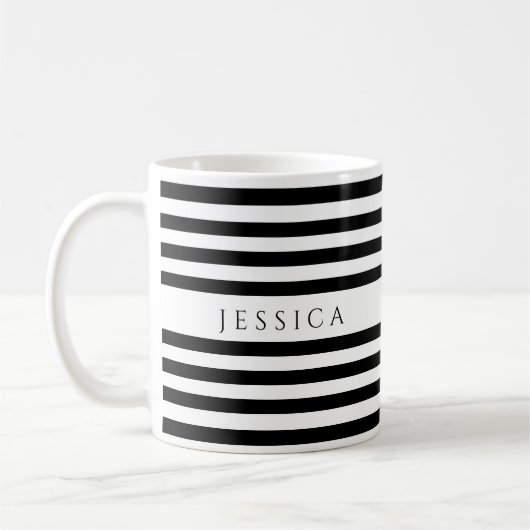 Trendy Black & White Stripes Pattern Name Coffee M Koffiemok (Links)
