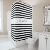 Trendy Black & White Stripes Pattern Name Douchegordijn (In situ)