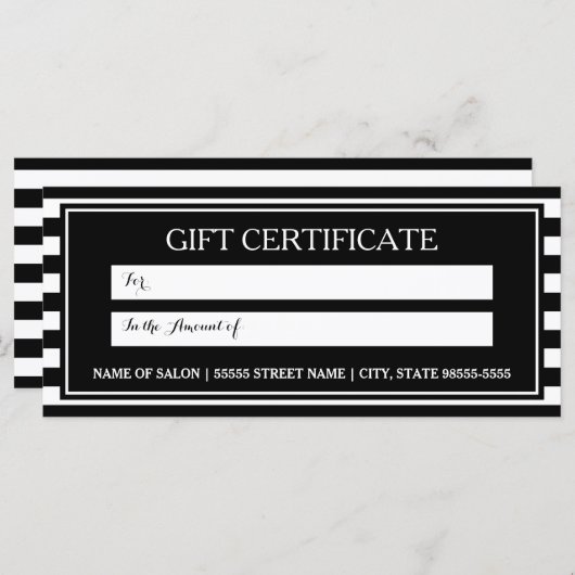 Trendy Black White Stripes Salon Gift Certificate (Voorkant / Achterkant)