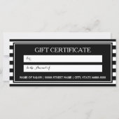 Trendy Black White Stripes Salon Gift Certificate (Voorkant)