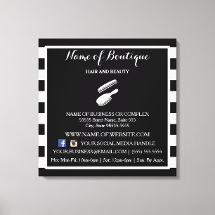 Trendy Black White Stripes Salon Information Sign Canvas Afdruk