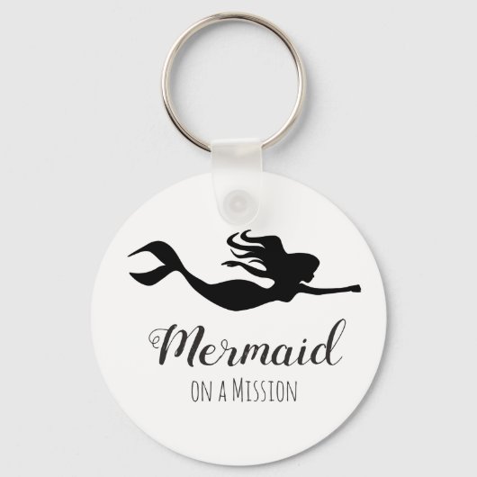Trendy Black & White Superheld Mermaid on Mission Sleutelhanger (Voorkant)