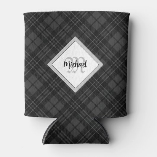Trendy Black white tartan Personaliseer Monogram Blikjeskoeler (Voorkant)