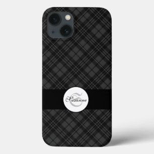 Trendy Black white tartan Personaliseer Monogram Case-Mate iPhone Case