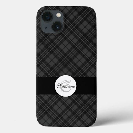 Trendy Black white tartan Personaliseer Monogram Case-Mate iPhone Case (Achterkant)