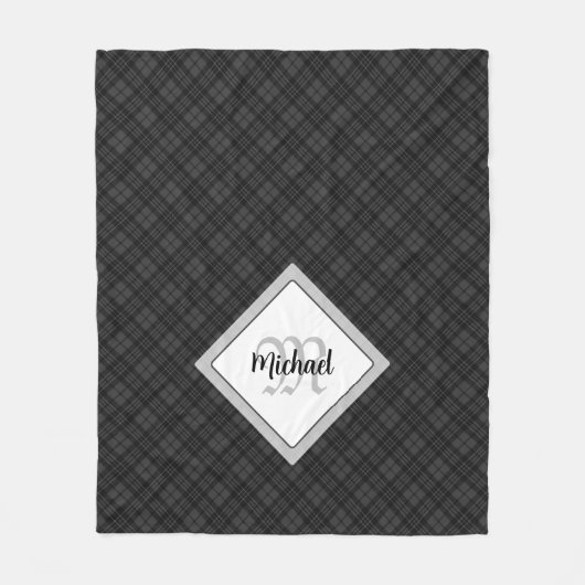 Trendy Black white tartan Personaliseer Monogram Fleece Deken (Voorkant)