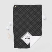 Trendy Black white tartan Personaliseer Monogram Golfhanddoek (Insitu)