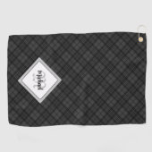 Trendy Black white tartan Personaliseer Monogram Golfhanddoek (Horizontaal)