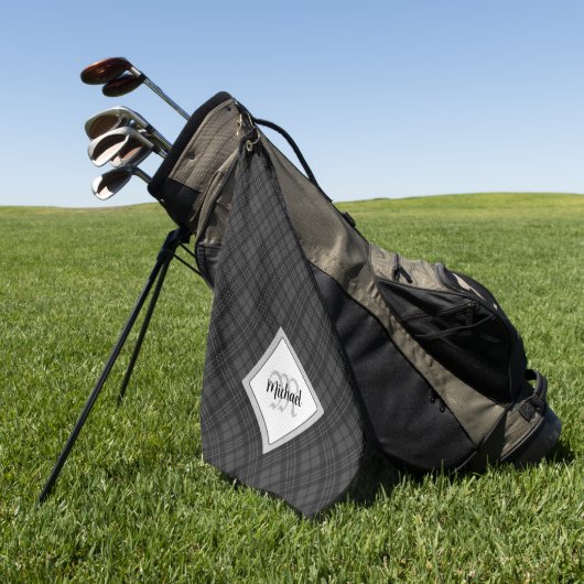 Trendy Black white tartan Personaliseer Monogram Golfhanddoek (Groen)