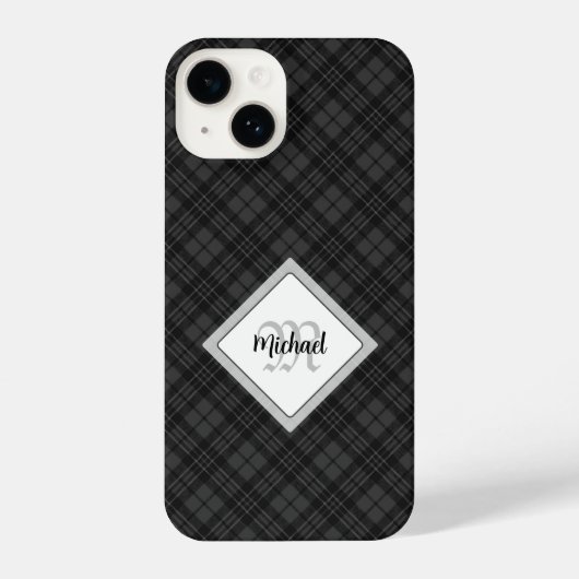 Trendy Black white tartan Personaliseer Monogram iPhone Hoesje (Achterkant)