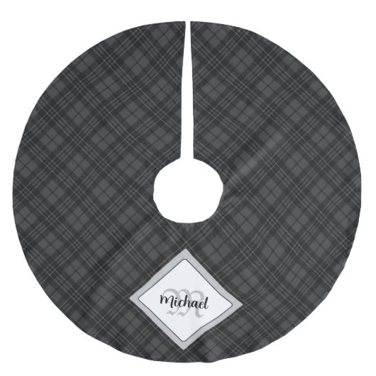 Trendy Black white tartan Personaliseer Monogram Kerstboom Rok (Voorkant)