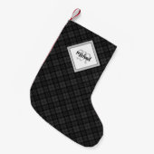 Trendy Black white tartan Personaliseer Monogram Kleine Kerstsok (Voorkant (Hangend))
