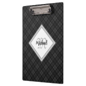 Trendy Black white tartan Personaliseer Monogram Klembord (Links)