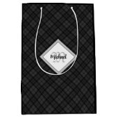 Trendy Black white tartan Personaliseer Monogram Medium Cadeauzakje (Voorkant)